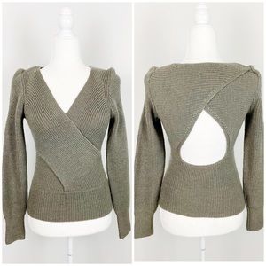 Tome NYC Crossover Knit Sweater Merino Wool Olive Size XS